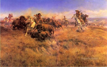  running Oil Painting - Running Buffalo cowboy Indians western American Charles Marion Russell